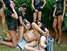 Outdoor Trannies Group Banging Happy Lad