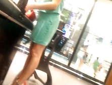 Sexy Turkish Blonde Girl In Mini Green Skirt @ Sup
