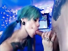 Sexy Green Haired Babe Sucking Big Cock And Loving Its