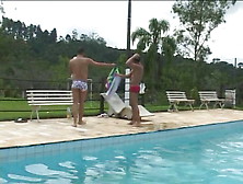Latino Gay Couple Make Out By The Swimming Pool