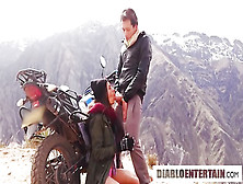 First-Timer Duo Love Shagging On Top Of Their Bike In The Good Outdoors While Dressed