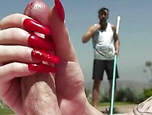 Tranny Babe Teases Hunk Stud With An Outdoor Masturbation By The Pool
