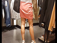 Sexy Blond In Pink Skirt Upskirt