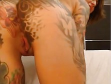 Tattooed Chick With Round Ass And Bog Scones Plays With Pussy
