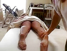 Wicked Blonde With Huge Cans Rubbed Down On Massage Table