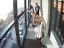 Busty Teeny In Cute Smoking Action On The Balcony
