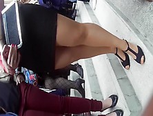 Hidden Camera Video Of A Girl In A Tight Black Skirt Waitin