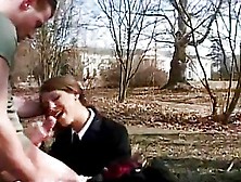 Schoolgirl Sucks Cock And Fucks In The Leaves