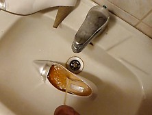 Piss In Wifes Silver And White High Heel Shoe