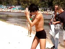 Strips Totally Nude At A Crowded Beach Lake
