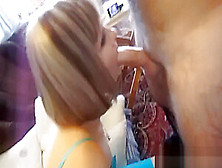 Blonde Wife In Dress Gives A Blowjob
