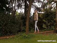Wetwetting Her Pants In The Garden-Hd