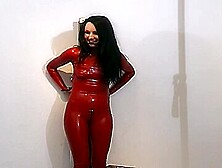 Russian Babe In Red Latex Bodysuit Play - Fetish