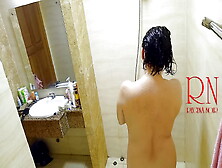 Shower.  Voyeur Camera.  Nude Regina Noir In The Shower Washes And Rubs With Oil.  S2