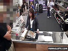 Brunette Trying To Sell Some Cards To The Pawn Shop