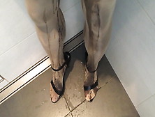 Pissing In Shiny Pantyhose An High Heels Sandals