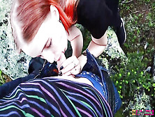 Crimson Haired Dame Enjoys To Deepthroat Man Rod And Get Romped In The Nature,  Until She Pops