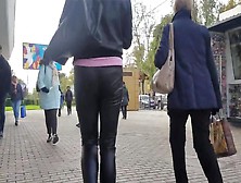 Casual Woman S Ass In Leather Pants