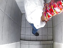 Amateur Blonde Is Giving A Quick Blowjob To Her Hubby In A Public Toilet