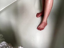 Sarah Feet In Shower.  Rubbing Soap On Feet.