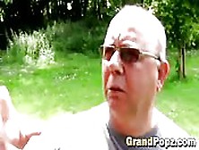 Sexy Slut Gives Her Grandpa A Blowjob