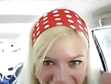 A Horny Blonde In The Car