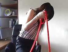 Japanese Nylon Miss Domiante Her Tied Up Slave With Her Nylon Feet And Nylon Ass.