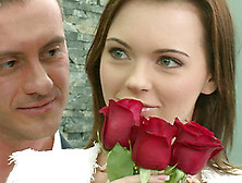 Impeccable Brunette Receives Both The Roses And The Stiff Dick
