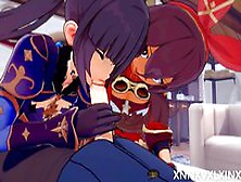 Genshin Impact Threesome Amber And Mona Pov 3D Hentai