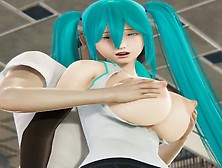 Miku Gets Her Boobs Massaged,  Her Ass Licked And A Big Dildo In Her Pussy.