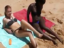 African Ebony And Blonde Share A White Cock On The Beach Bwc